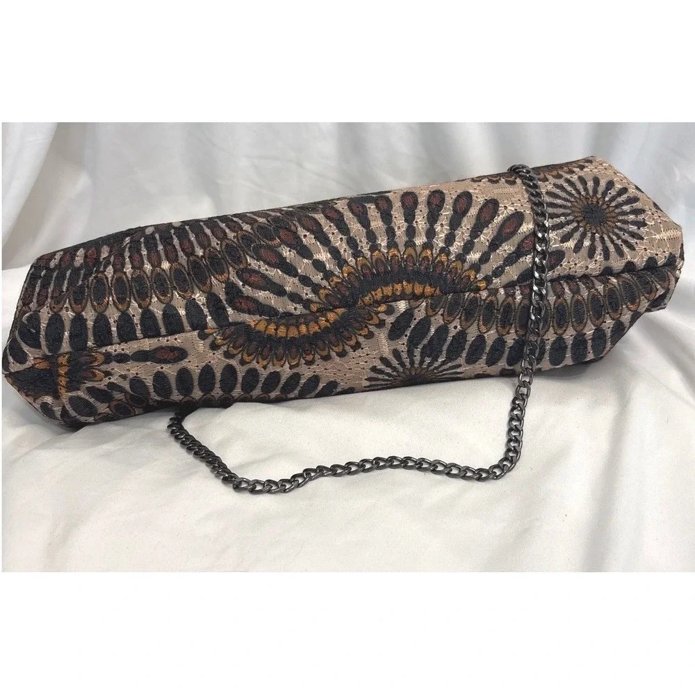 Scarleton Wood Handle Clutch Bag Embroidered‎ Medallion Boho Shoulder Bag Black